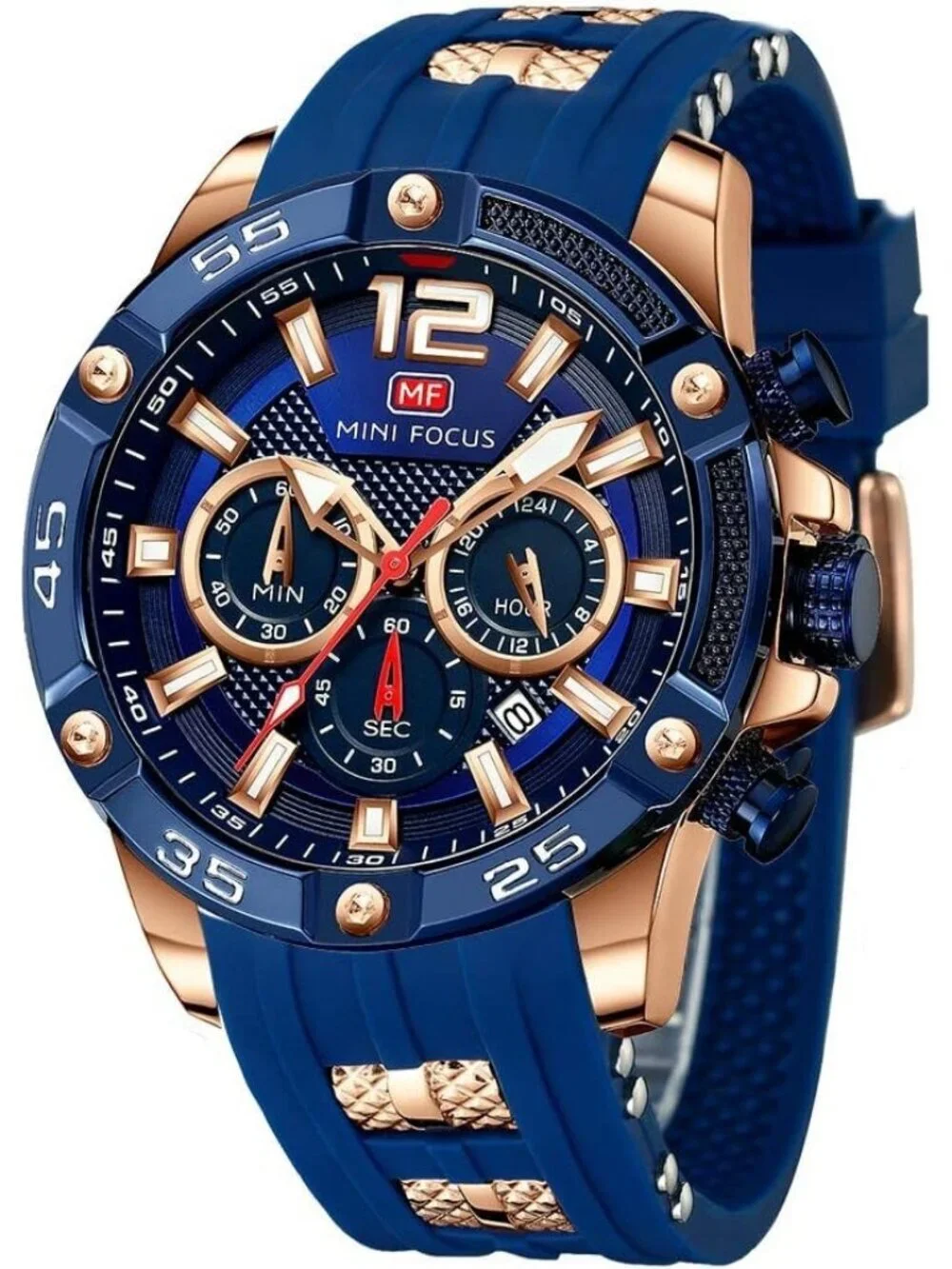 Men's Blue Silicon Band Chronograph Waterproof Luminous Unique Casual Watch
